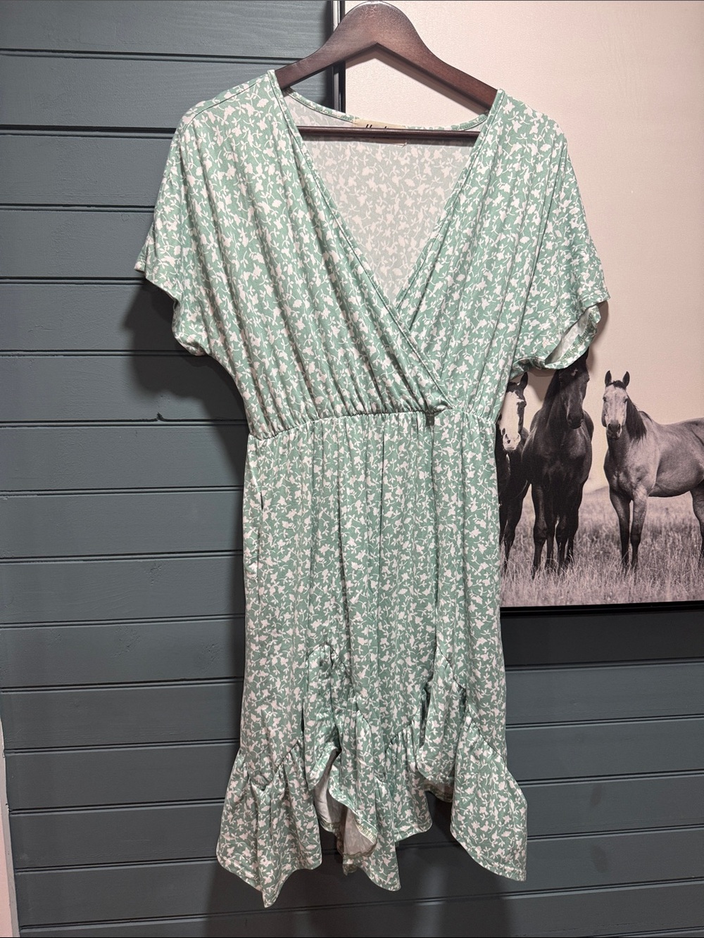Women's Mint Green Floral Wrap Dress